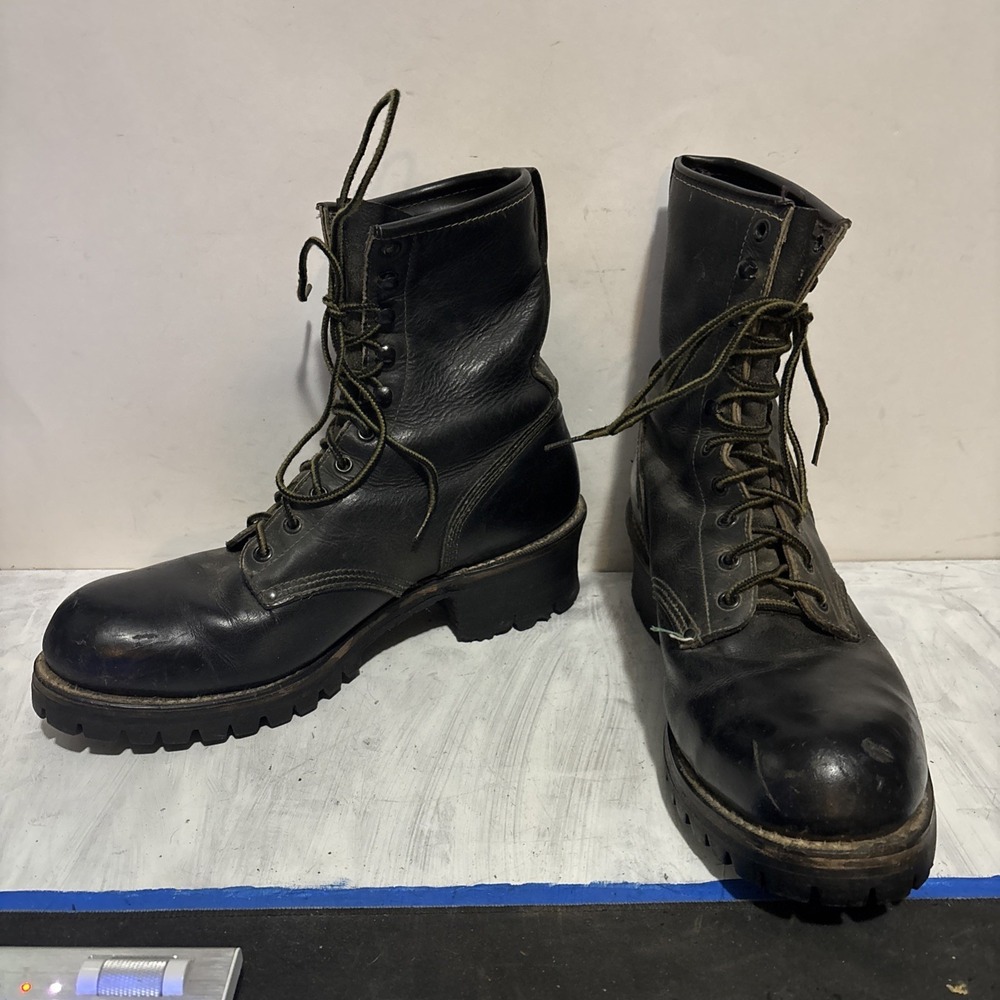 LeHigh Safety Lineman Logger Boots Steel Toe Vibram Sz 10.5 Black Worn Bottom